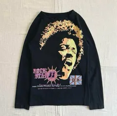 00s　archive　アーカイブ古着　TETTSU　テッツ　ラメロゴ　ビッグプリント　ジミヘン　アフロ肖像画　ROCK STAR 31　イギリス国旗　ラグラン　ロングスリーブTシャツ　カットソー　黒　Y2K　平成ギャル　グランジ　afro graphic-T