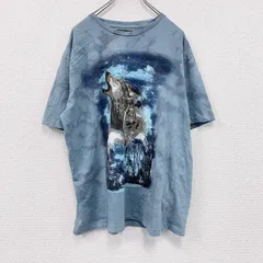 古着 used　ATLAS FOR MEN　半袖プリントTシャツ　タイダイT　アニマルT　狼　水色　ライトブルー　XXLサイズ