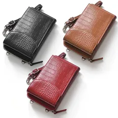 スマホショルダーバッグ ポーチ レザー クロコダイル 型押し レディース スマホポーチ 財布機能付き ポケット ファスナー付き ミニ財布 ショルダーストラップ 取り外し可能 スマホ落下防止 iPhone