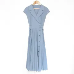 良品 21AW Apuweiser-riche アプワイザーリッシェ トレンチライクプリーツワンピース ロングドレス 1 ライトブルー レディース 古着 中古 USED