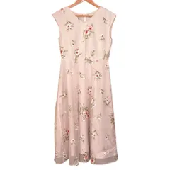 美品 Noela ノエラ フラワープリント シアー ノースリーブワンピース サイズM ピンク レディース 古着 中古 USED