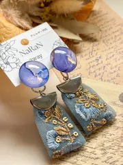 298≫アルコールインクアート【nara】2wayインド刺繍リボンタッセルピアス