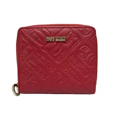 MARY QUANT(マリークワント) 2つ折り財布 - レッド 型押し加工/ラウンドファスナー/パスケース付き