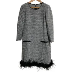 美品 24AW Mystrada マイストラーダ 裾フェザー ツイードワンピース サイズ36 グレー レディース 古着 中古 USED