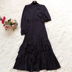 美品　ルルウィルビー　Loulou Willoughby　ラッフルティアードワンピース　ロングワンピース　ドレス　フリル　アシンメトリー　ドット　キャミソール付き　ブラック　黒　2 　M　ポリエステル　オケージョン　パーティー　お呼ばれ　結婚式