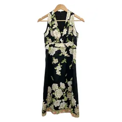 SunaUna(スーナウーナ) ワンピース サイズ38 M レディース美品  - 黒×グリーン×マルチ ノースリーブ/ひざ丈/花柄