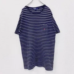 古着 used　90s　Polo by Ralph Lauren　ラルフローレン　半袖ボーダー柄Tシャツ　刺ロゴ　ヴィンテージ　ネイビー　紺　Lサイズ