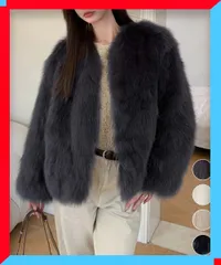 新品 韓国風 ノーカラー フェイクファー ジャケット レディース 冬アウター 上品 防寒 あったか ケープ風アウター【送料無料】