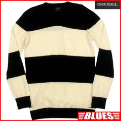 DIESEL ディーゼル セーター S ニット 古着 メンズ 白 ボーダー 黒 イタリア製 糸使用 ニット_セーターサイズS一覧←SEULB屋着古← TY4292