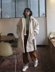 STYLENANDA ハイネックカラ フリース ロングパーカ (クリームCOLOR) ボアロングコート