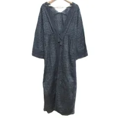 美品 Sara Mallika サラマリカ コットンリネン ジャガード レースガウン ロングカーディガン ダークグレー レディース 古着 中古 USED