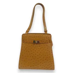 美品 OLOP オロップ ヴィンテージ オーストリッチレザー ターンロック ハンドバッグ ブラウン×ゴールド金具 レディース 古着 中古 USED