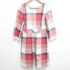 美品 BLUE LABEL CRESTBRIDGE ブルーレーベルクレストブリッジ チェック柄 バックリボン 七分袖 ミニワンピース サイズ40 レッド系 レディース 古着 中古 USED