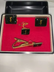 【美品】イヴサンローラン カフス タイピン セット YSLロゴ ブラック ゴールド