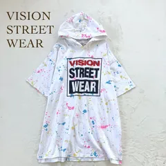 VISION STREET WEAR（ヴィジョンストリートウェア）ペイント風ロゴパーカーTシャツ　ホワイト×マルチ　サイズL