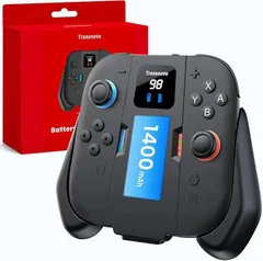 TRANSNOVO switch 2 ジョイコン用 充電グリップ 1400mAhバッテリー内蔵 スイッチ 向け コントローラー Joy-Con 対応 充電式 コントローラーホルダー 磁気吸引式・背面ロック構造・装着簡単・安定感 (黒1400mAh)