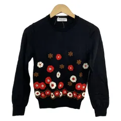 ローブドシャンブル コムデギャルソン 長袖セーター レディース美品  - 黒×レッド×マルチ クルーネック/刺繍/フラワー(花)