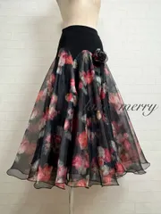 新品　豪華　社交ダンス　黒　赤　ベージュ　スカート　花柄　パーティ　4275　タンゴ