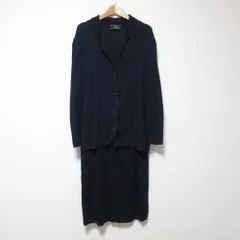 美品 Leilian レリアン ニット ジャケット ひざ丈 スカート セットアップ 9号 ネイビー レディース 古着 中古 USED
