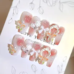 Liberte555 ネイルチップ ギャル 韓国 子供 付け爪 長い 可愛い バレリーナ コギャル 手作り (マルチ002,  ロング)