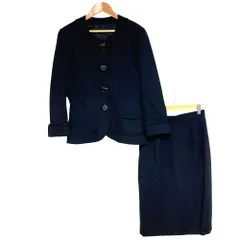 美品 銀座マギー 長袖ノーカラージャケット スカート セットアップ サイズ9号 ブラック レディース 古着 中古 USED