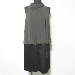 未使用 UNITED ARROWS ユナイテッドアローズ ノースリーブ ギャザードレス ひざ丈 ワンピース 38 カーキ×ブラック レディース 古着 中古 USED