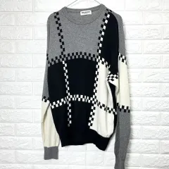 ブラック＆ホワイト アンゴラ ニット L
