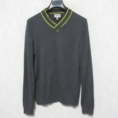 美品 ARMANI COLLEZIONI アルマーニコレツィオーニ ウール100％ 長袖 Vネック ニット セーター 48 グレー メンズ 古着 中古 USED