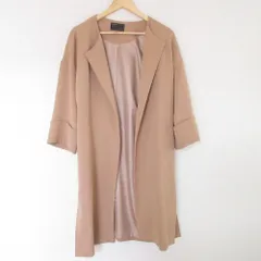 良品 NOBLE ノーブル エステル二重織ガウンコート ノーカラー ロングジャケット 36 オレンジべージュ レディース 古着 中古 USED