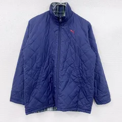 古着 used　PUMA　プーマ　キルティングジャケット　中綿入り　リバーシブル 　チェック柄 　紺　ネイビー　Lサイズ