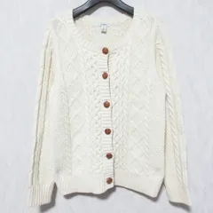 美品 L.L.Bean エルエルビーン クルーネック アランニット カーディガン ジャケット M アイボリー レディース 古着 中古 USED