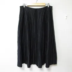 美品 INDIVI インディヴィ ストライプ柄 ニット プリーツスカート 大きいサイズ 19 ブラック レディース 古着 中古 USED