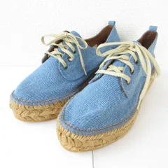 美品 gaimo ガイモ デニム エスパドリーユ レースアップ ローカット ジュート スニーカー 39 24.5cm相当 インディゴブルー レディース 古着 中古 USED