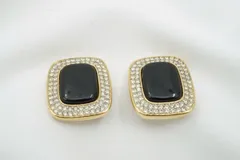 ジバンシィ ヴィンテージ イヤリング アクセサリー スクエア クリスタル ラインストーン 黒 ブラック ゴールド GIVENCHY 5095j