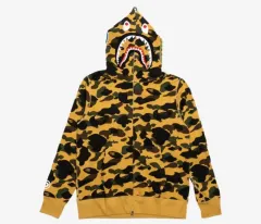 A BATHING APE FIRST CAMO SHARK FULL ZIP HOODIE イエロー Mサイズ カモフラ