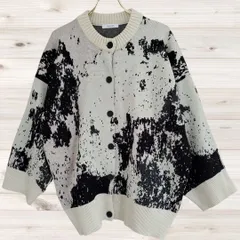 A1101 ジーナシス JEANASIS カーディガン 長袖 (F) ベージュ 総柄 柄もの 綿/コットン Uネック