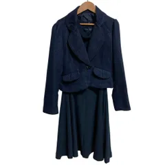 美品 RUIRUE BOUTIQUE ルイルエブティック ツイードジャケット ひざ丈 ワンピース スーツ アンサンブル Mサイズ ネイビー レディース 古着 中古 USED