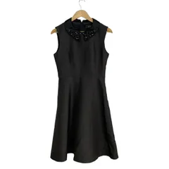 FOXEY(フォクシー) ワンピース サイズ40 M レディース美品  - 37827 ダークグレー×黒 クルーネック/ノースリーブ/ロング/ビジュー