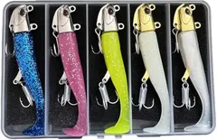 YourKit ルアー ワーム ジグヘッド 夜光 ラメ 魚 釣り シーバス ヒラメ マゴチ 太刀魚 ケース付 5個セット (５色,  24g)