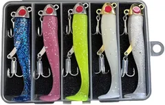 YourKit ルアー ワーム ジグヘッド 夜光 ラメ 魚 釣り シーバス ヒラメ マゴチ 太刀魚 ケース付 5個セット (５色,  18g)