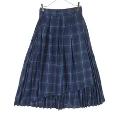 美品 earth music&ecology アースミュージックアンドエコロジー チェック柄 ロング丈 プリーツスカート F ブルー レディース 古着