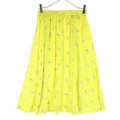 美品 Franche lippee フランシュリッペ 日本製 アニマル 水玉柄 ミモレ丈 フレアスカート M イエロー 猫 レディース 古着