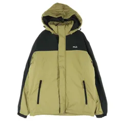 美品 FILA フィラ バイカラー 長袖 中綿ジャケット LL カーキ系 ブラック メンズ 古着