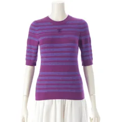 シャネル 23年 カシミヤ ココマーク ボーダー ニット セーター トップス P75749 パープル 36【中古】