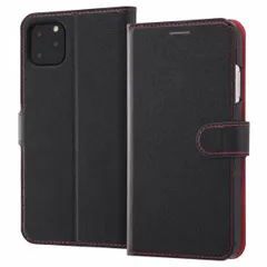 iPhone 11ProMax 手帳型ケース ブラック レッド 手帳カバー シンプル マグネット カードポケット 【定形外郵便にて発送】【7日以内発送】