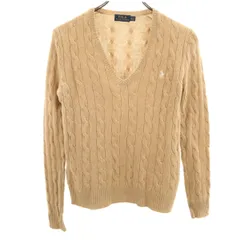 POLO RALPH LAUREN ポロラルフローレン 長袖 Vネック セーター XS ベージュブラウン ケーブルニット レディース 古着