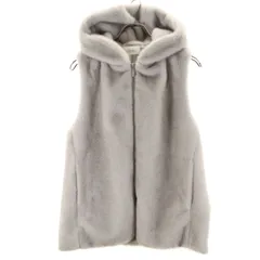 green label relaxing グリーンレーベルリラクシング ジップ ファーベスト グレー レディース 古着