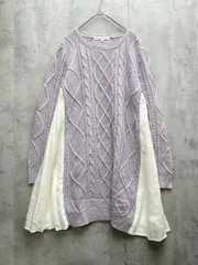 美品 MERCURYDUO マーキュリーデュオ 異素材切替 サイドプリーツ ケーブルニット ワンピース sizeF/ラベンダー ◆■レディース