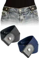 TOMOTHY ゴムベルト レディース メンズ 2本セット バックルなしベルト ノーバックルベルト ズボン ずり落ち防止ベルト (ブラック/ネイビー,  Free Size)