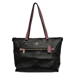 COACH(コーチ) トートバッグ ラグジュアリー シグネチャー ギャラリー トート F79609 ダークブラウン×黒×ピンク レザー